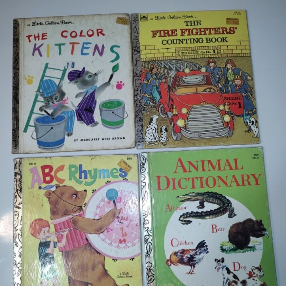 Lot of Four Little Golden Books-Counting, Colors, Rhyme-AS IS
